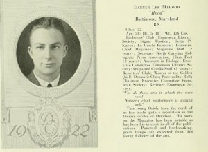 Image 2: Yearbook Page of Dannner Lee Mahood, Class of 1922. Quips and Cranks 1992 p.41, Davidson College Archives, Davidson College, NC.