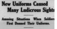 newspaper headline stating, "New Uniforms Caused Many Ludicrous Sights"