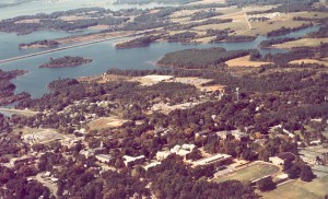 aerial photo,  this image shows the lake and I-77 as well as the town's two mills and much of the mill village area