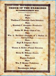 1842 Program titled, "Order Of The Exercises On Commencement day"