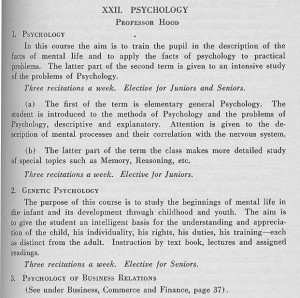 catalog course description, "XXII. Psychology" by Professor Hood