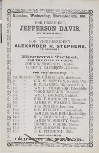 Election flyer 1861 for President Jefforson Davis