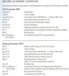 2011-2012 Davidson College academic calendar