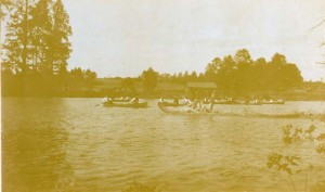 Students boating on Lake Wiley, circa 1896