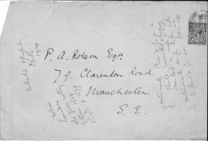 Front of a postcard addressed to P.A. Robson, Esq.