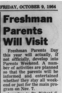 Cropped version of October 9, 1964 article with the heading, "Freshman Parents Will Visit"