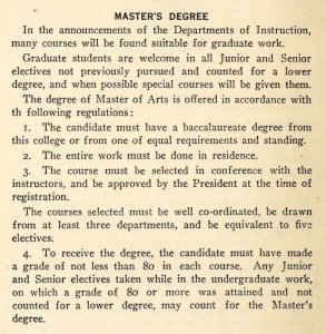 Davidson's requirements to earn a Master's Degree.