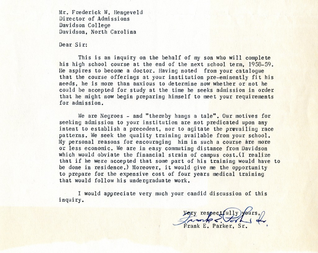 Frank Parker, Sr.'s letter