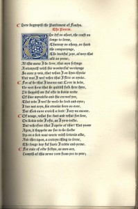 The first page of Geoffrey Chaucer's Parlement of Foules