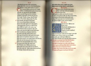 A page in Geoffrey Chaucer's Parlement of Foules with some floriated letters