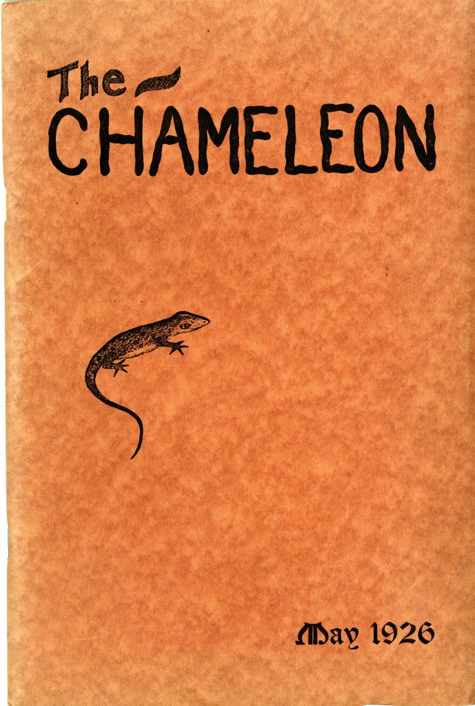 The first issue of The Chameleon, May 1926. Orange with a little chameleon on the cover.