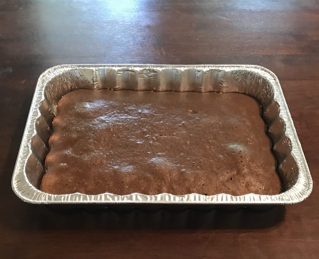 The completed Coffee Spice Cake in an aluminum container