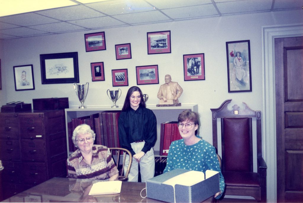 Jan sits at a table in the archives in 1994, with Loyce Davis and Barbara Butler.