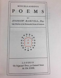 Title page reading: MISCELLANEOUS POEMS BY ANDREW MARVELL, Esq. Late Member of the Honourable House of Commons LONDON The Nonesuch Press, 30 Gerrard Street M. CM. XXIII.