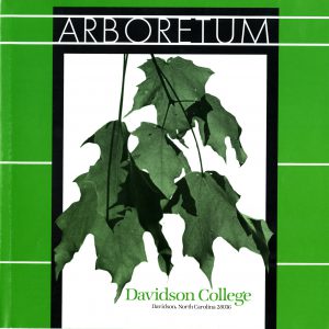 Green brochure front with a cluster of leaves in the center, "arboretum" typed across the top, "Davidson College" written just below the leaves.