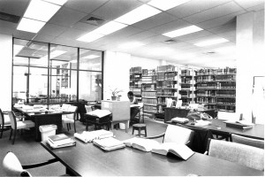 Photo of study tables and book shelves