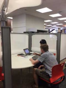 Students using new furniture