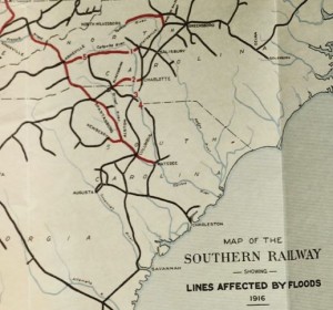 Map of the Southern Railway Showing Lines Affected by Flood of 1916. From: The floods of July 1916: How the Southern Railway Organization Met an Emergency.